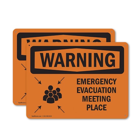 Signmission Emergency Evacuation Meeting Place With Symbol, 14 in W x Rectangle, Aluminum OS-2PACK-WS-A-1014-L-12109